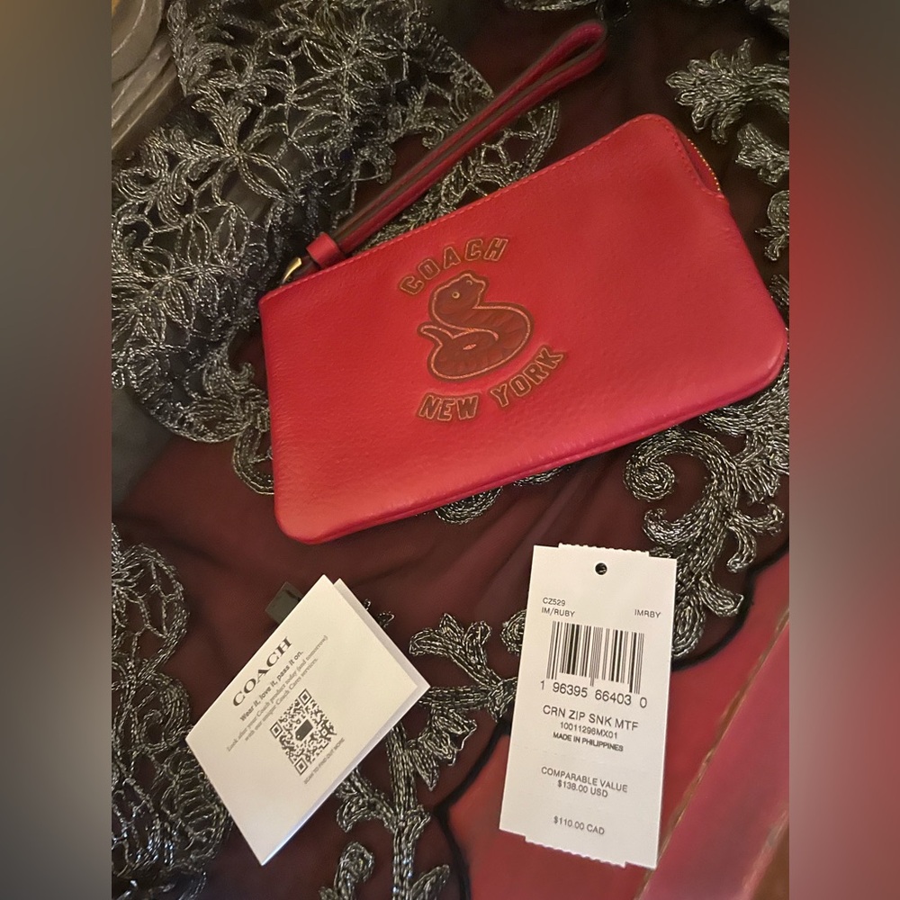 COACH NWT New Year Corner Zip Wristlet With Snake Graphic Lunar New Year